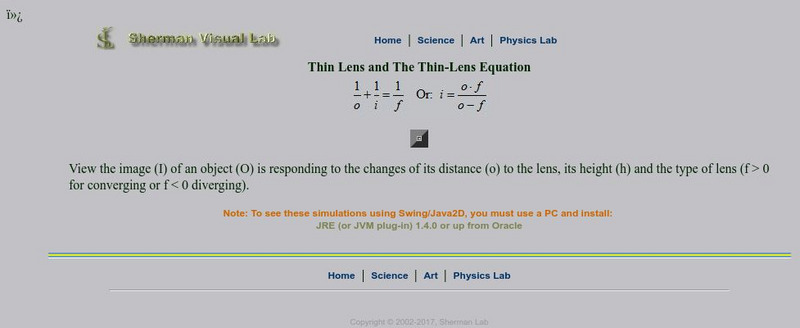 Sherman Visual Lab: Thin Lens Interactive Sherman Visual Lab: Thin Lens Interactive