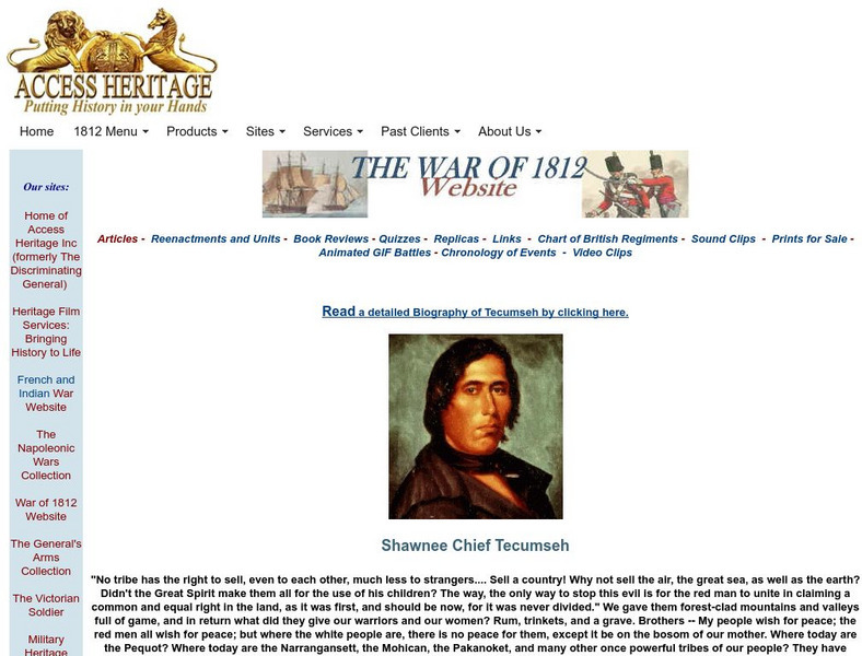 War of 1812: Shawnee Chief Tecumseh Website War of 1812: Shawnee Chief Tecumseh Website