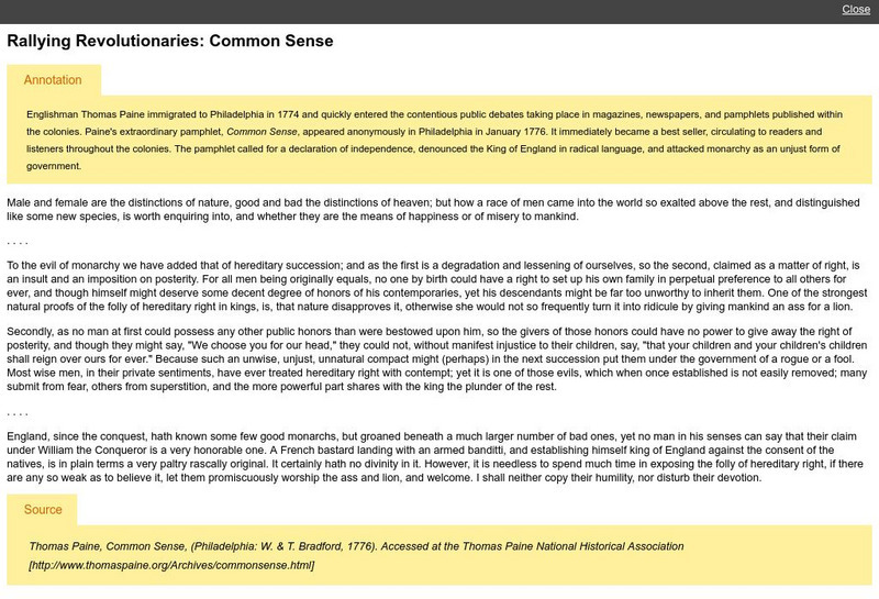 Object of History: Rallying Revolutionaries: "Common Sense" Website Object of History: Rallying Revolutionaries: "Common Sense" Website