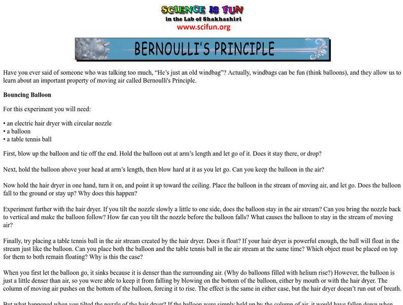 Science Fun: Bernoulli's Principle Activity Science Fun: Bernoulli's Principle Activity