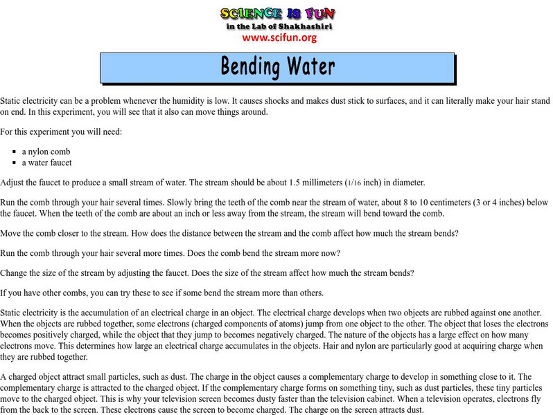 Fun Science: Bending Water Activity Fun Science: Bending Water Activity