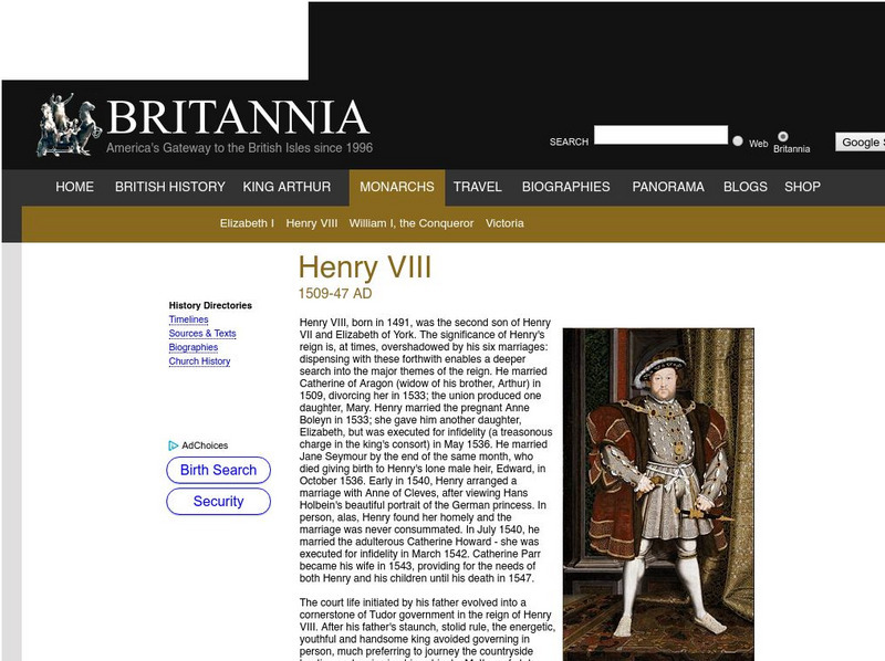 Britannia History: Henry Viii Website Britannia History: Henry Viii Website