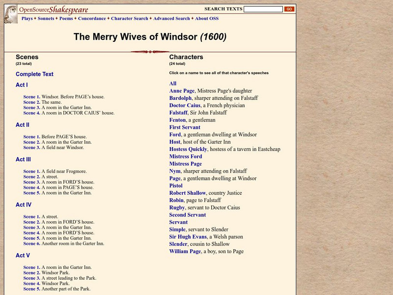 Open Source Shakespeare: "The Merry Wives of Windsor" eBook Open Source Shakespeare: "The Merry Wives of Windsor" eBook