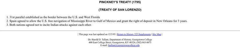 Georgetown College: Pinckney's Treaty (Treaty of San Lorenzo) Handout
