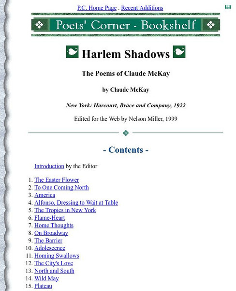 Poets' Corner: Harlem Shadows: The Poems of Claude Mc Kay eBook Poets' Corner: Harlem Shadows: The Poems of Claude Mc Kay eBook