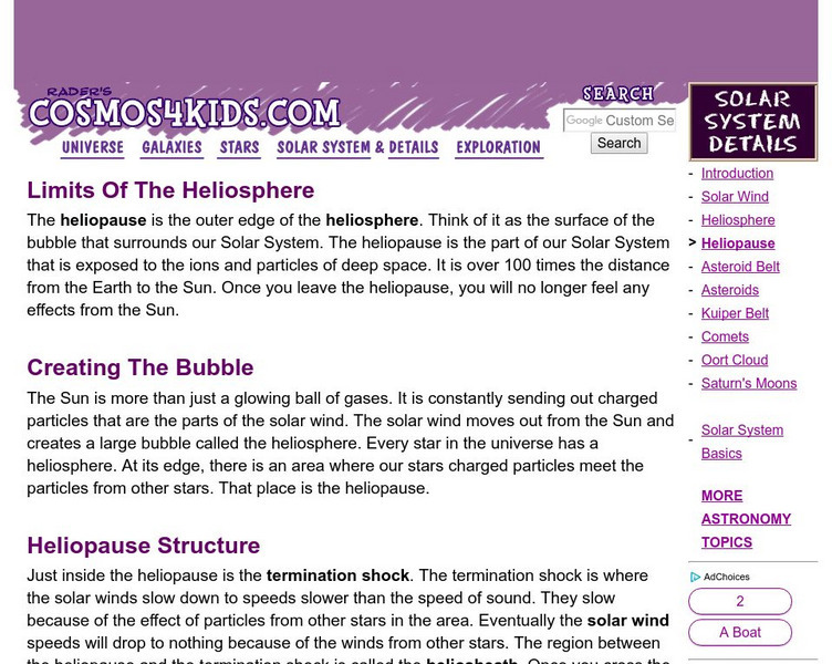 Cosmos4 Kids: Solar System Details: Heliopause Website Cosmos4 Kids: Solar System Details: Heliopause Website