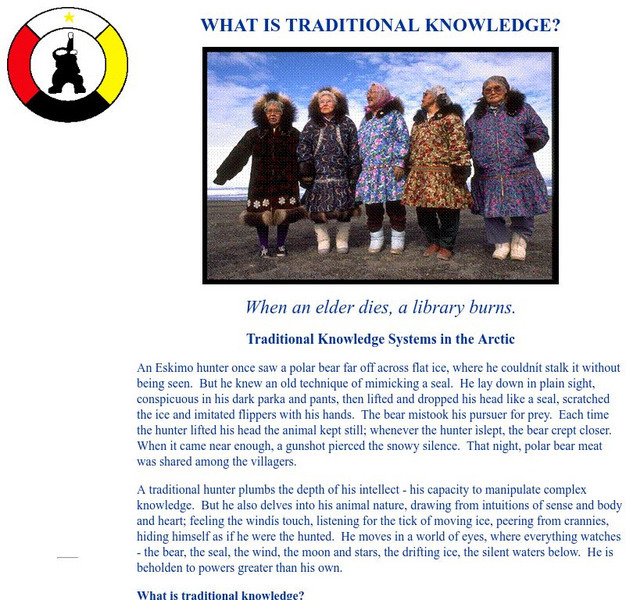 Alaska Native Science Commission : What Is Traditional Knowledge? Website Alaska Native Science Commission : What Is Traditional Knowledge? Website