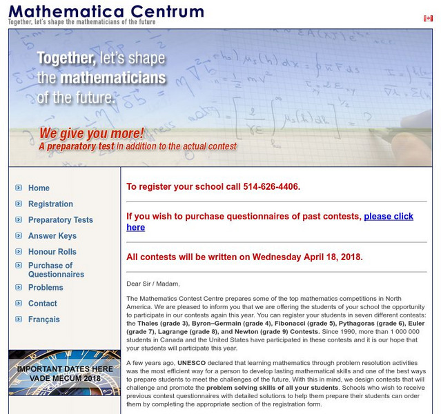 Mathematics Contest Centre Website Mathematics Contest Centre Website