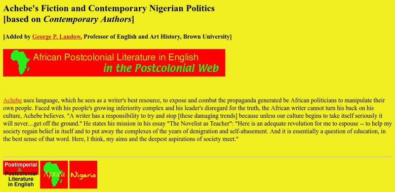 African Postcolonial Literature in English: Achebe's Fiction Website African Postcolonial Literature in English: Achebe's Fiction Website