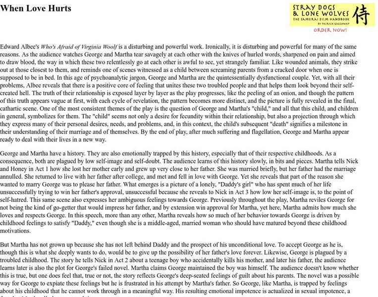 When Love Hurts: Critique of "Who's Afraid of Virginia Woolfe" Website When Love Hurts: Critique of "Who's Afraid of Virginia Woolfe" Website