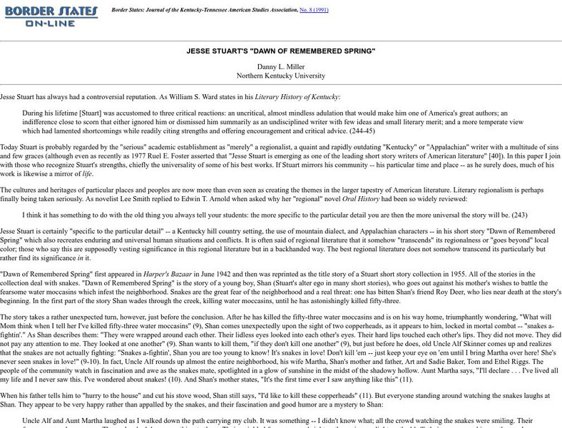 Journal of the Kentucky Tennessee American Studies Association: Jesse Stuart's " Website Journal of the Kentucky Tennessee American Studies Association: Jesse Stuart's " Website