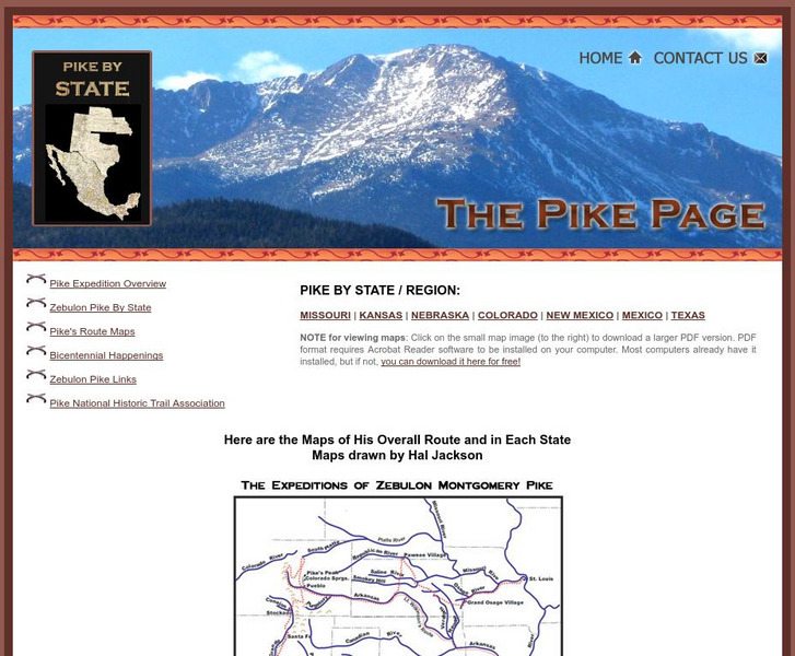 Pike Page: Maps of Pike's Overall Route and in Each State Graphic