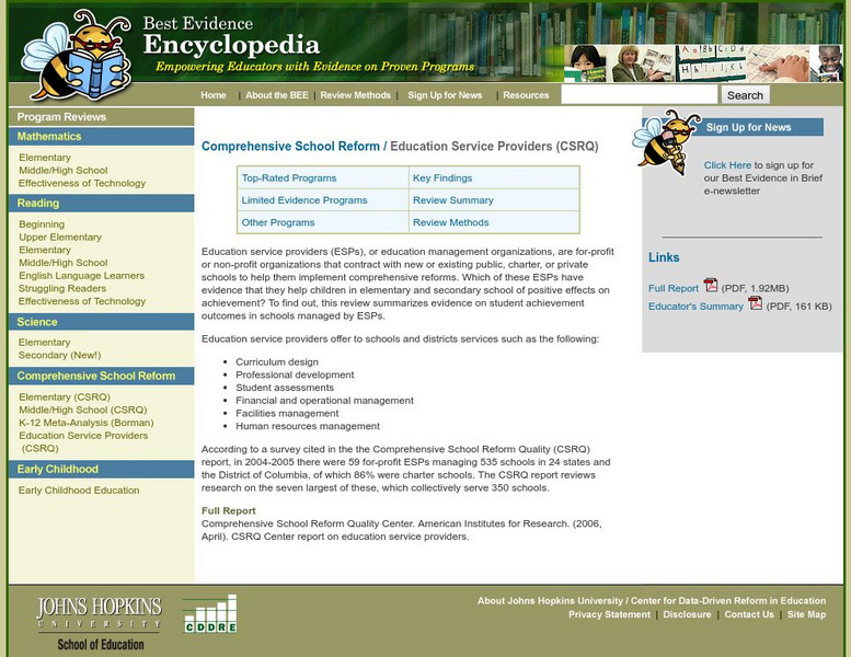 Best Evidence Encyclopedia: Education Service Providers Website Best Evidence Encyclopedia: Education Service Providers Website