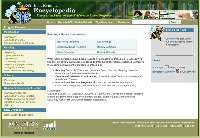 Best Evidence Encyclopedia: Upper Elementary Reading Handout Best Evidence Encyclopedia: Upper Elementary Reading Handout