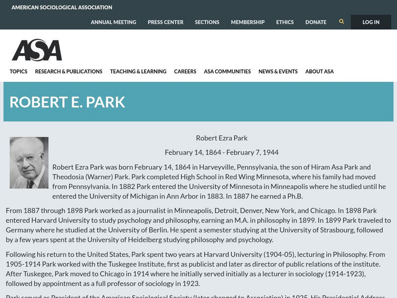 American Sociological Association: Presidents: Robert Ezra Park Handout