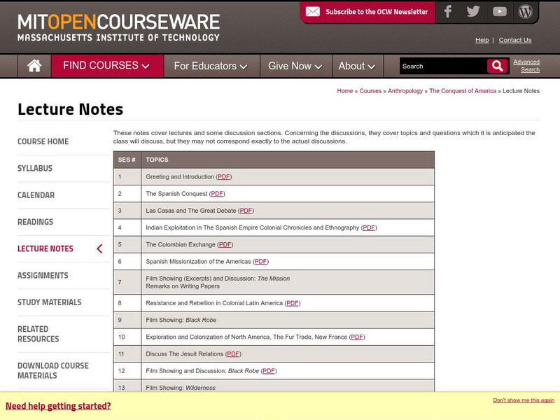 Mit: Open Course Ware: The Conquest of America Website Mit: Open Course Ware: The Conquest of America Website