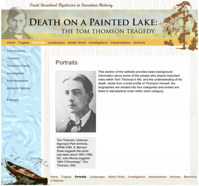 Death on a Painted Lake: The Tom Thomson Tragedy Portraits Handout Death on a Painted Lake: The Tom Thomson Tragedy Portraits Handout