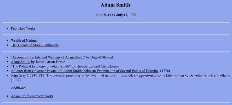 Mc Master University: Adam Smith Primary Mc Master University: Adam Smith Primary