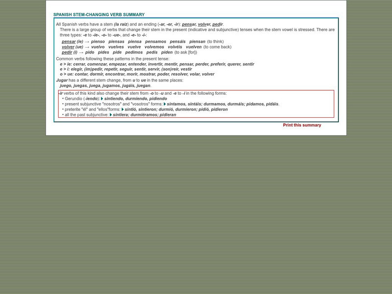 Bowdoin College: Spanish Tools Grammar Online Book: Spanish Stem Changing Verbs Handout Bowdoin College: Spanish Tools Grammar Online Book: Spanish Stem Changing Verbs Handout