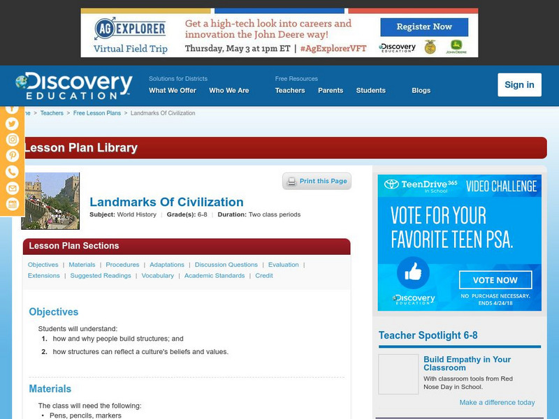 Discovery Education: Landmarks of Civilization Lesson Plan Discovery Education: Landmarks of Civilization Lesson Plan