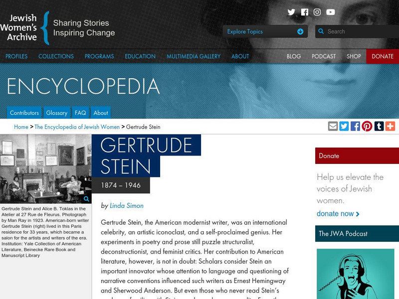 Jewish Women's Archive: Gertrude Stein Website Jewish Women's Archive: Gertrude Stein Website