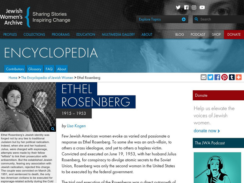 Jewish Women's Archive: Ethel Rosenberg Handout Jewish Women's Archive: Ethel Rosenberg Handout