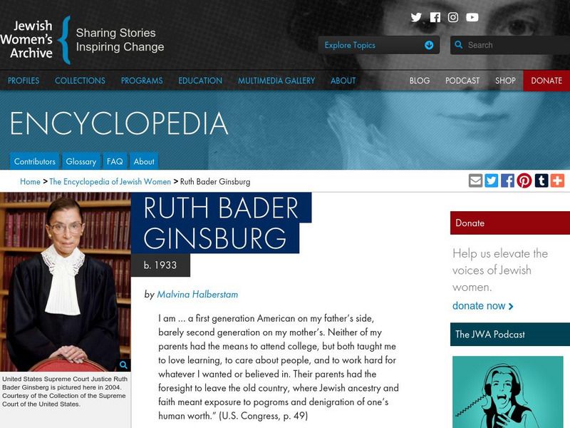 Jewish Women's Archive: Ruth Bader Ginsburg Handout Jewish Women's Archive: Ruth Bader Ginsburg Handout