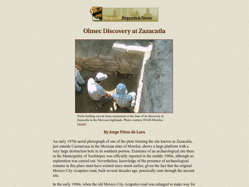 Mesoweb: Olmec Discovery at Zazacatla Website