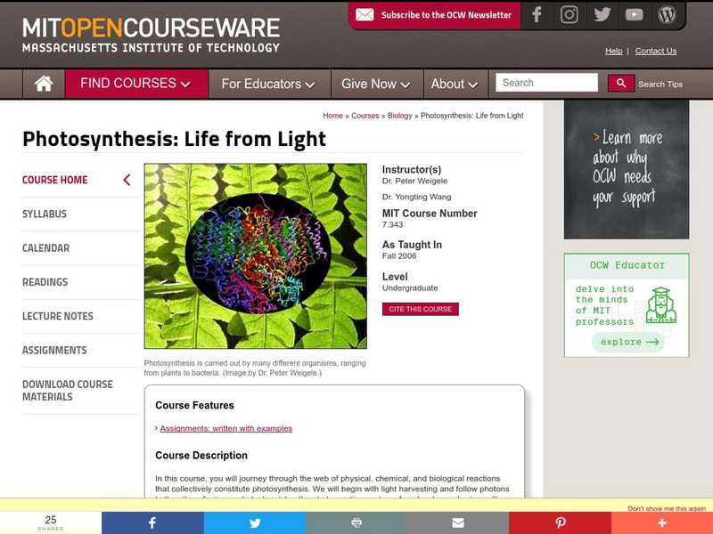 Mit: Open Course Ware: Courses: Biology: Photosynthesis: Life From Light Online Course Mit: Open Course Ware: Courses: Biology: Photosynthesis: Life From Light Online Course