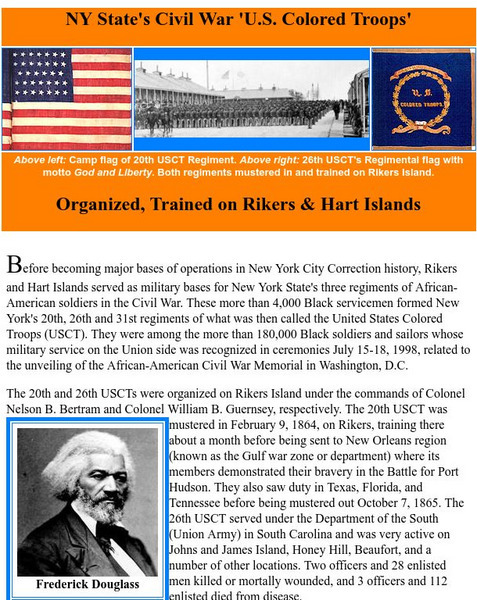 Hart Island History: Ny State's Civil War "u.s. Colored Troops" Handout Hart Island History: Ny State's Civil War "u.s. Colored Troops" Handout