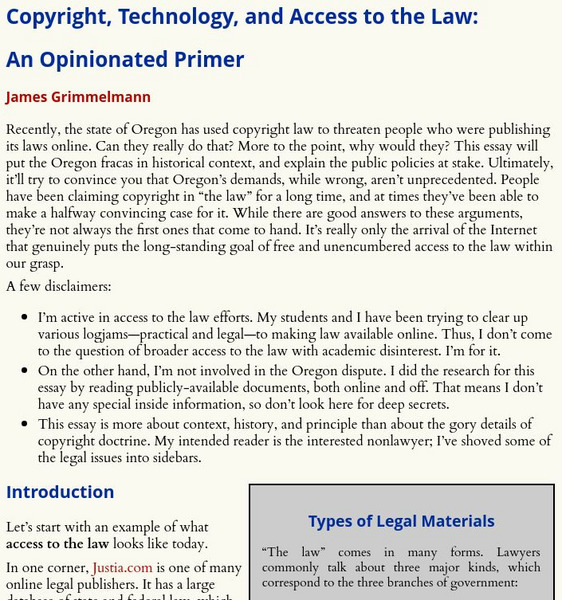 James Grimmerlmann: Copyright, Technology, and Access to the Law Article James Grimmerlmann: Copyright, Technology, and Access to the Law Article