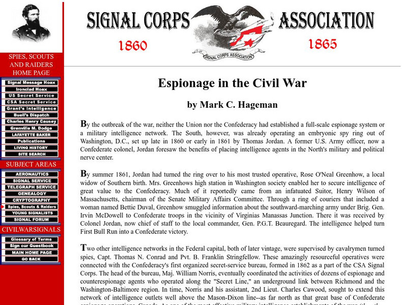 Signal Corps Association: Espionage in the Civil War Handout Signal Corps Association: Espionage in the Civil War Handout