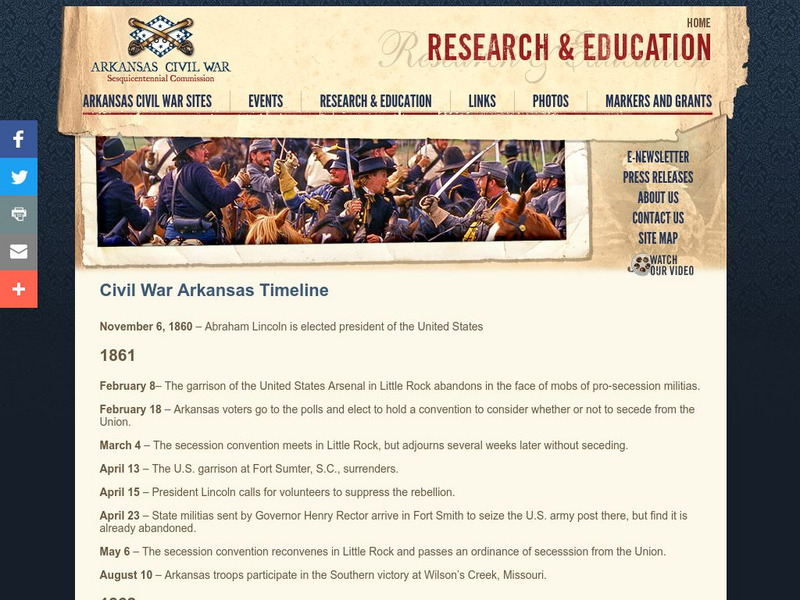 Research and Education: Civil War in Arkansas Timeline Handout Research and Education: Civil War in Arkansas Timeline Handout