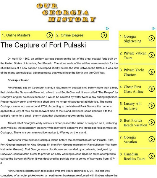 Our Georgia History: Capture of Fort Pulaski Handout