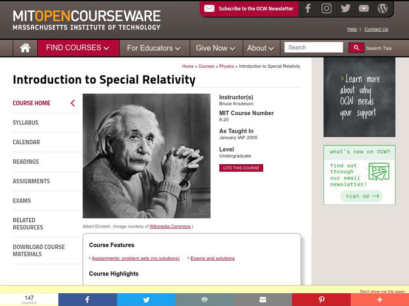 Mit: Open Course Ware: Courses: Physics: Introduction to Special Relativity Online Course Mit: Open Course Ware: Courses: Physics: Introduction to Special Relativity Online Course