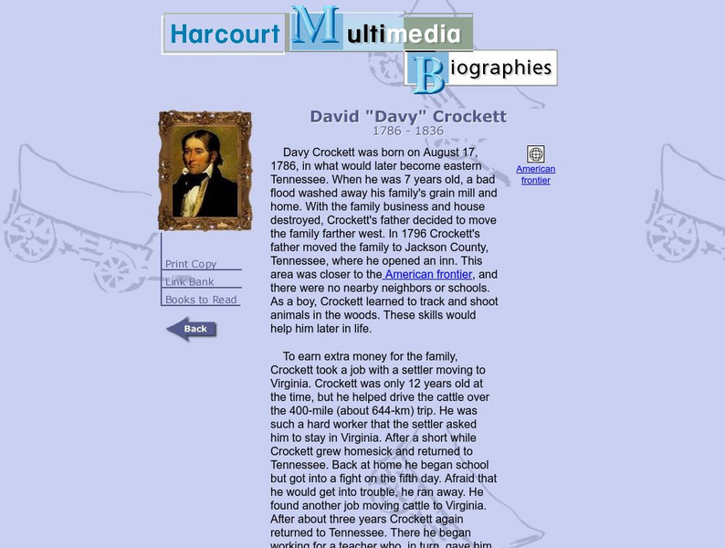 Harcourt: Biographies: Davy Crockett Website Harcourt: Biographies: Davy Crockett Website
