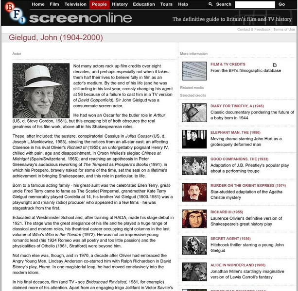 Bfi Screenonline: John Gielgud (1904 2000) Handout