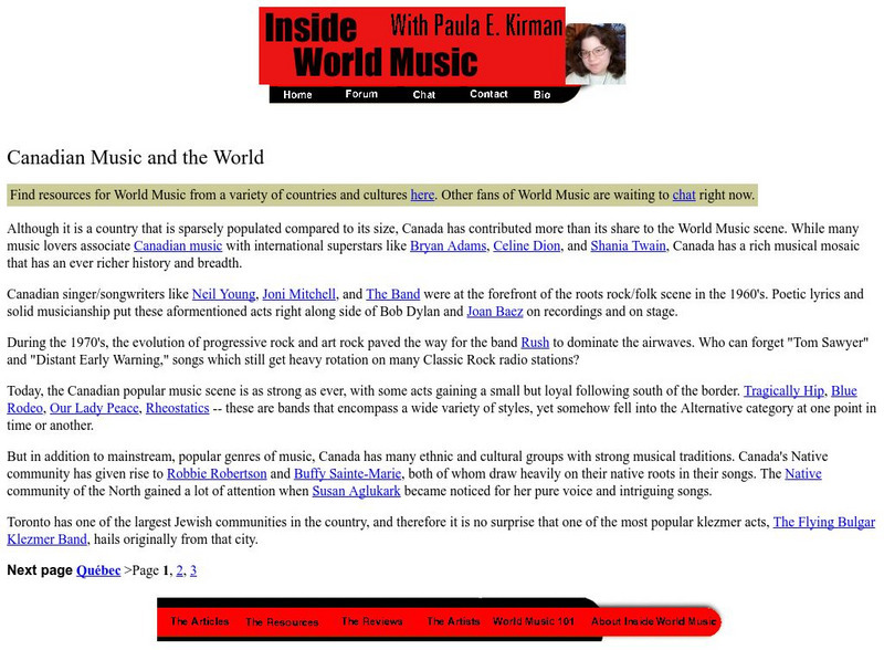 Canadian Music and the World Website Canadian Music and the World Website