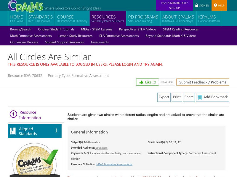 Cpalms: All Circles Are Similar Unknown Type Cpalms: All Circles Are Similar Unknown Type