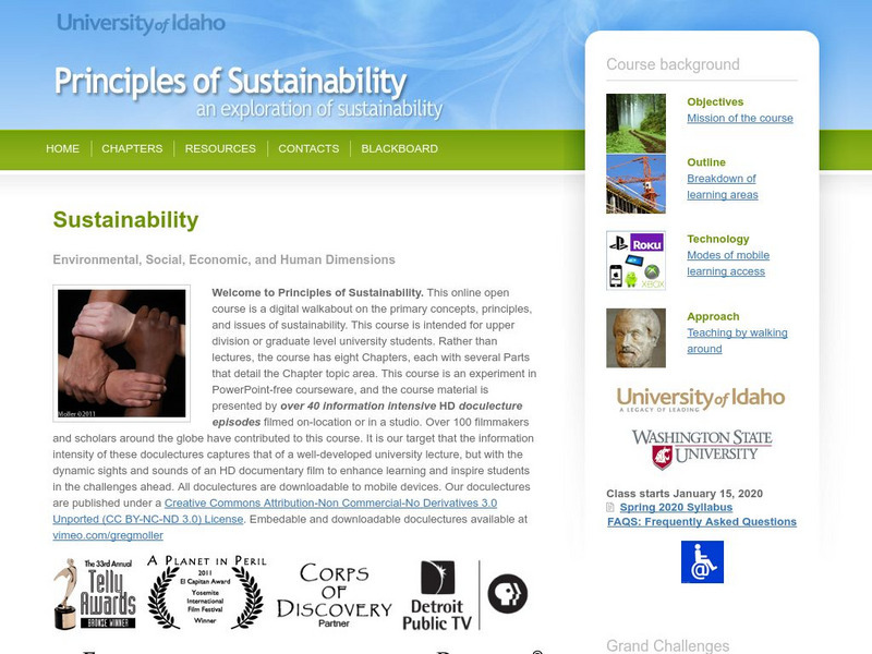 University of Idaho: Principles of Sustainability Online Course University of Idaho: Principles of Sustainability Online Course