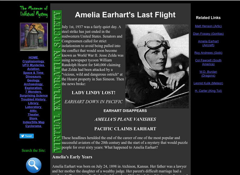 Virtual Exploration Society: Amelia Earhart's Last Flight Website