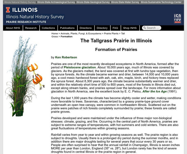 University of Illinois: The Tallgrass Prairie in Illinois: Formation of Prairies Handout University of Illinois: The Tallgrass Prairie in Illinois: Formation of Prairies Handout