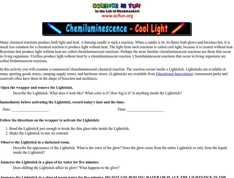 Science Is Fun: Chemiluminescence Cool Light Activity