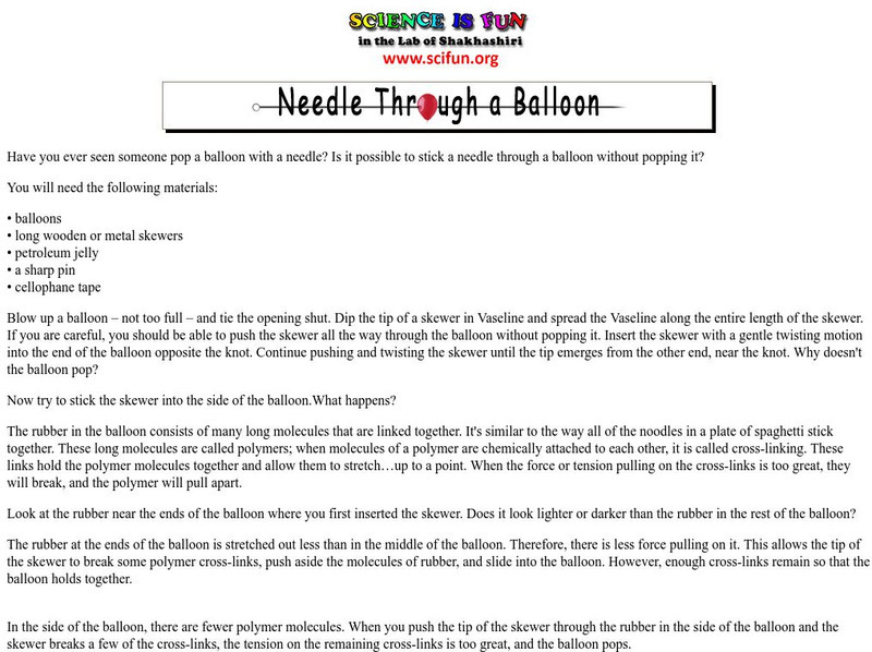 Science Is Fun: Needle Through a Balloon Activity