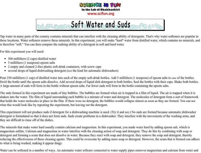 Science Is Fun: Soft Water and Suds Activity Science Is Fun: Soft Water and Suds Activity