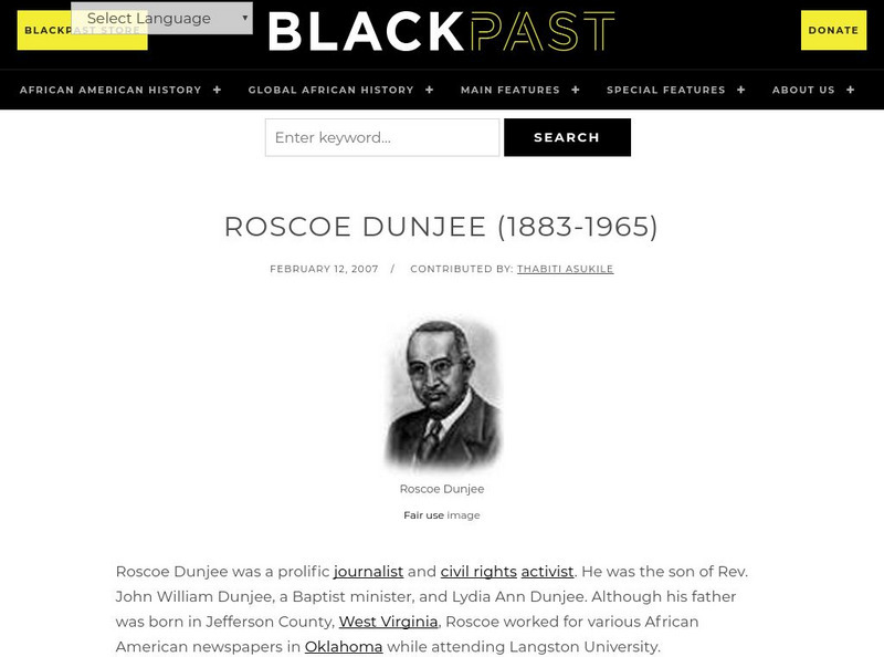 Black Past: Roscoe Dunjee Handout Black Past: Roscoe Dunjee Handout
