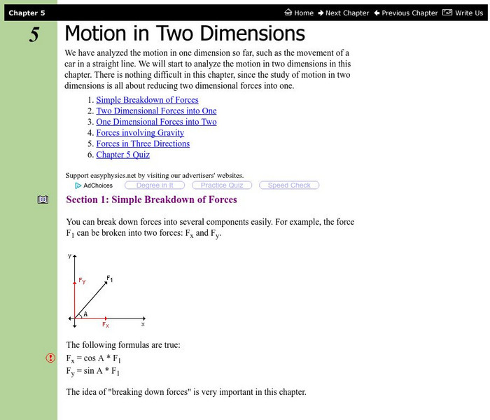Easyphysics: Chapter 5 Motion in Two Dimensions Unit Plan