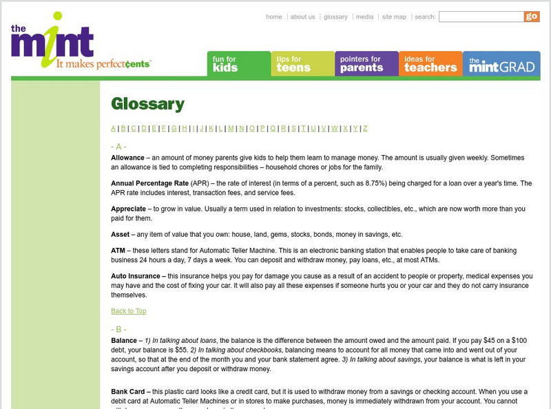 The Mint: A Glossary of Personal Finance Terms Handout The Mint: A Glossary of Personal Finance Terms Handout