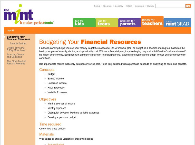 The Mint: Ideas for Teachers: Budgeting Your Financial Resources Lesson Plan The Mint: Ideas for Teachers: Budgeting Your Financial Resources Lesson Plan
