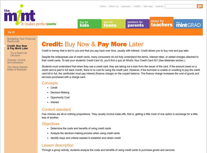 The Mint: Ideas for Teachers: Credit: Buy Now Pay More Later Lesson Plan
